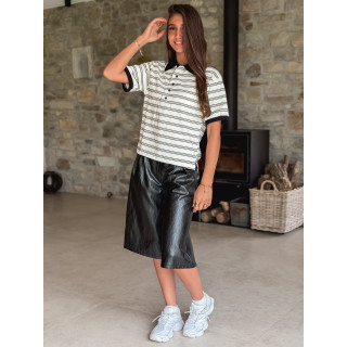 Polo ligné Davina - Ecru/Noir