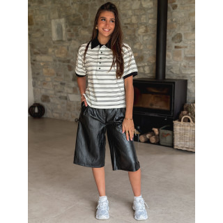 Polo ligné Davina - Ecru/Noir