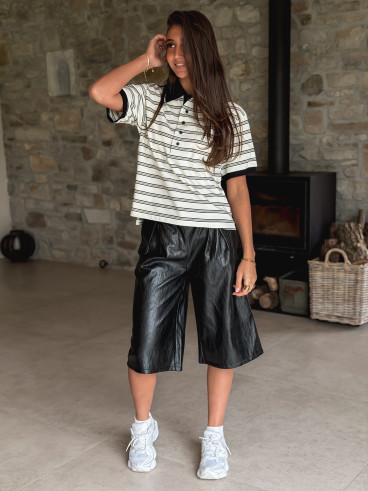 Polo ligné Davina - Ecru/Noir