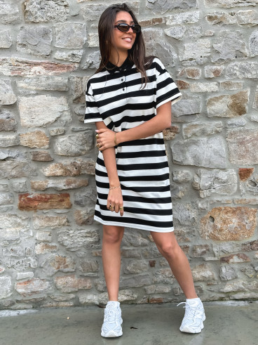 Robe longue lignée Sylviana - Noir/Blanc