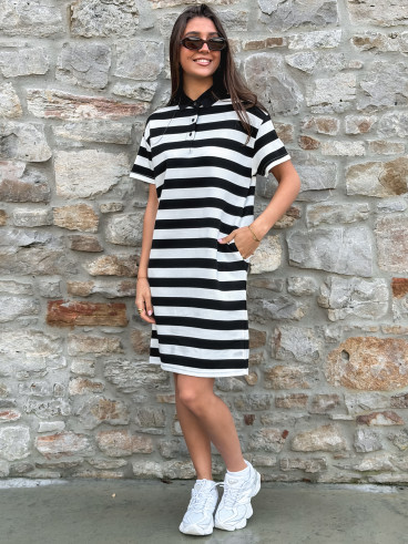 Robe longue lignée Sylviana - Noir/Blanc