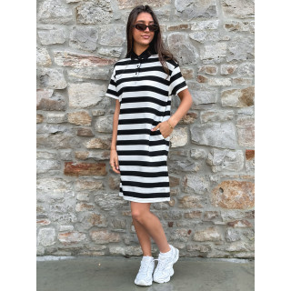 Robe longue lignée Sylviana - Noir/Blanc