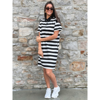 Robe longue lignée Sylviana - Noir/Blanc