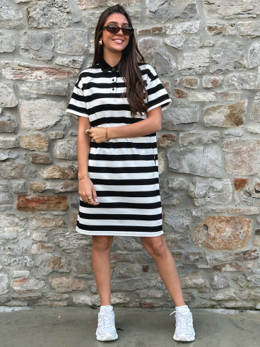 Robe longue lignée Sylviana - Noir/Blanc