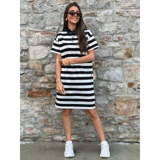 Robe longue lignée Sylviana - Noir/Blanc