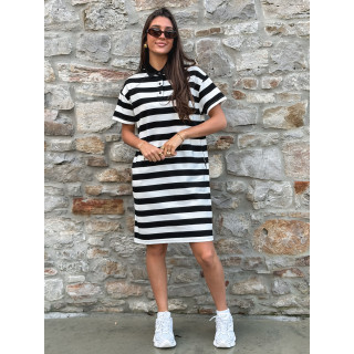 Robe longue lignée Sylviana - Noir/Blanc