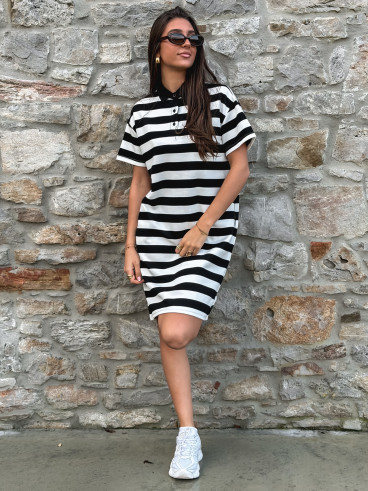 Robe longue lignée Sylviana - Noir/Blanc