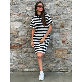 Robe longue lignée Sylviana - Noir/Blanc