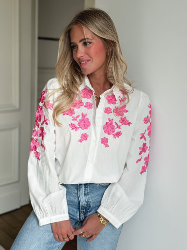 Chemise à motifs Monalie - Blanc/Fuchsia