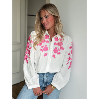 Chemise à motifs Monalie - Blanc/Fuchsia