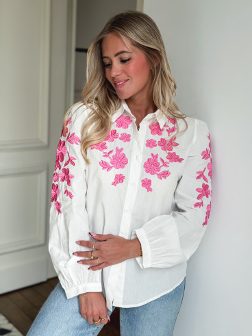Chemise à motifs Monalie - Blanc/Fuchsia