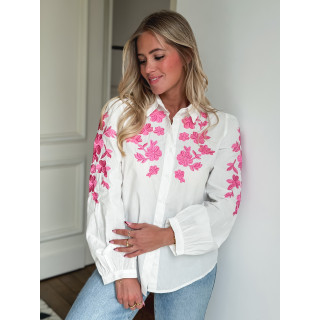 Chemise à motifs Monalie - Blanc/Fuchsia