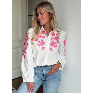 Chemise à motifs Monalie - Blanc/Fuchsia