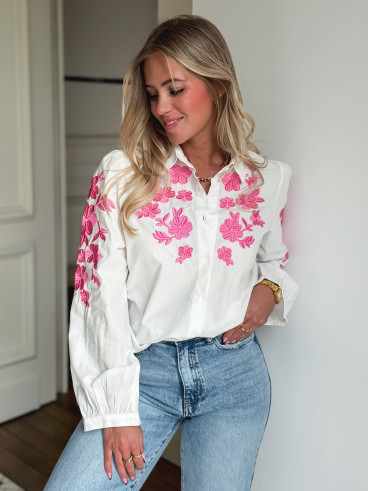 Chemise à motifs Monalie - Blanc/Fuchsia