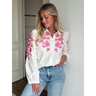 Chemise à motifs Monalie - Blanc/Fuchsia