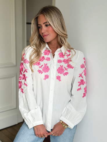 Chemise à motifs Monalie - Blanc/Fuchsia