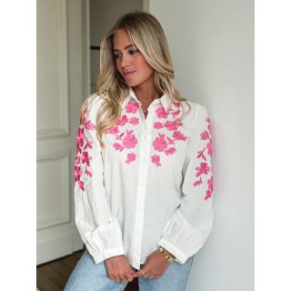 Chemise à motifs Monalie - Blanc/Fuchsia