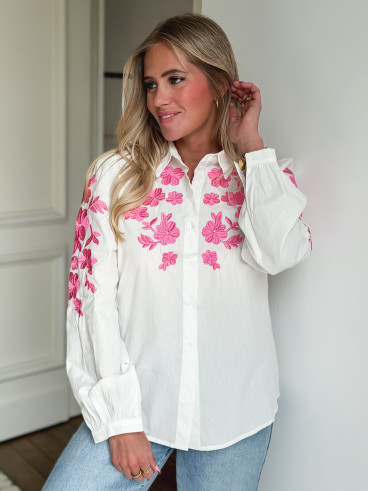 Chemise à motifs Monalie - Blanc/Fuchsia
