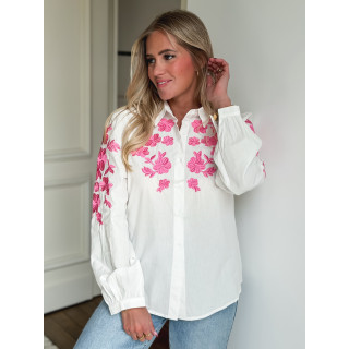 Chemise à motifs Monalie - Blanc/Fuchsia