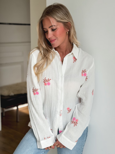 Chemise à fleurs Marchela - Blanc/Rose