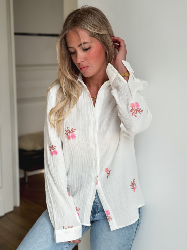 Chemise à fleurs Marchela - Blanc/Rose