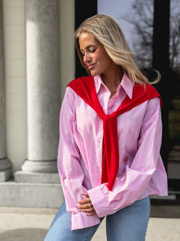 Chemise lignée Clotilde - Rose/rouge