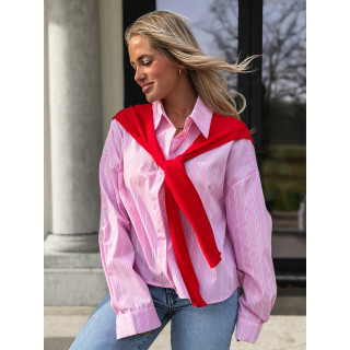 Chemise lignée Clotilde - Rose/rouge