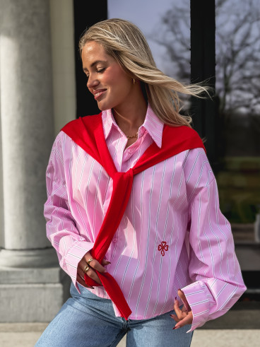 Chemise lignée Clotilde - Rose/rouge