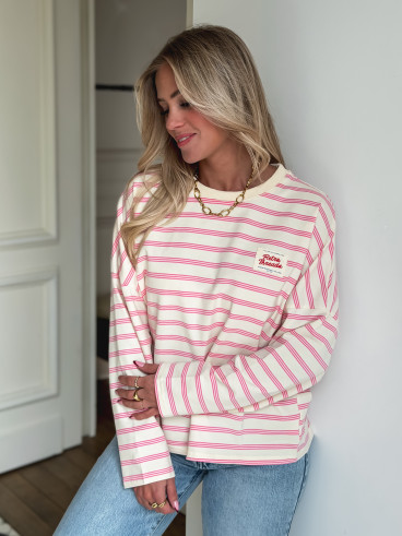 T-shirt longues manches Blondine - Crème/Rose