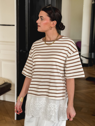 T-shirt ligné Flavia - Beige/Ecru