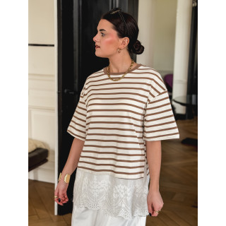 T-shirt ligné Flavia - Beige/Ecru