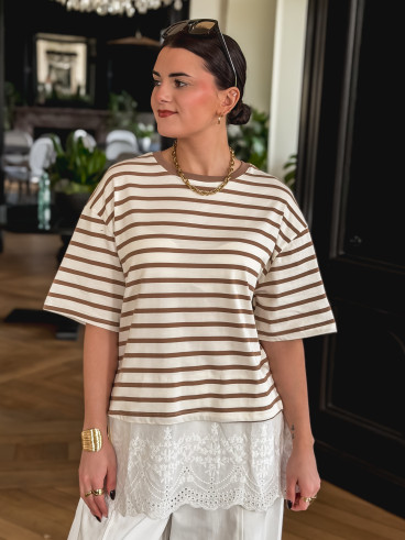 T-shirt ligné Flavia - Beige/Ecru