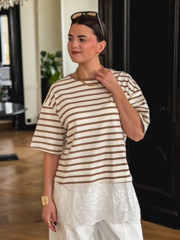 T-shirt ligné Flavia - Beige/Ecru