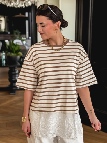 T-shirt ligné Flavia - Beige/Ecru
