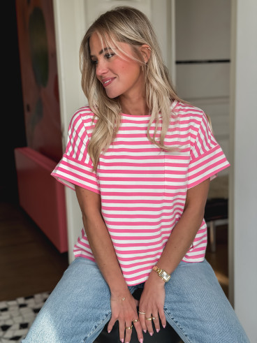 T-shirt ligné Ophélie - Rose