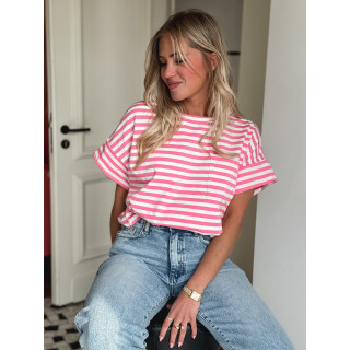 T-shirt ligné Ophélie - Rose