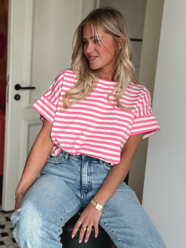 T-shirt ligné Ophélie - Rose