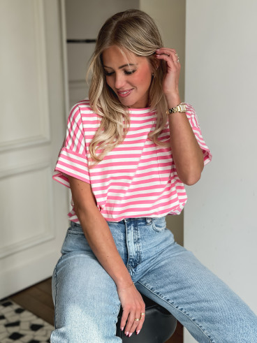 T-shirt ligné Ophélie - Rose