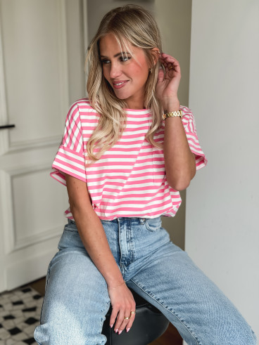T-shirt ligné Ophélie - Rose
