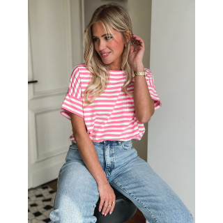 T-shirt ligné Ophélie - Rose