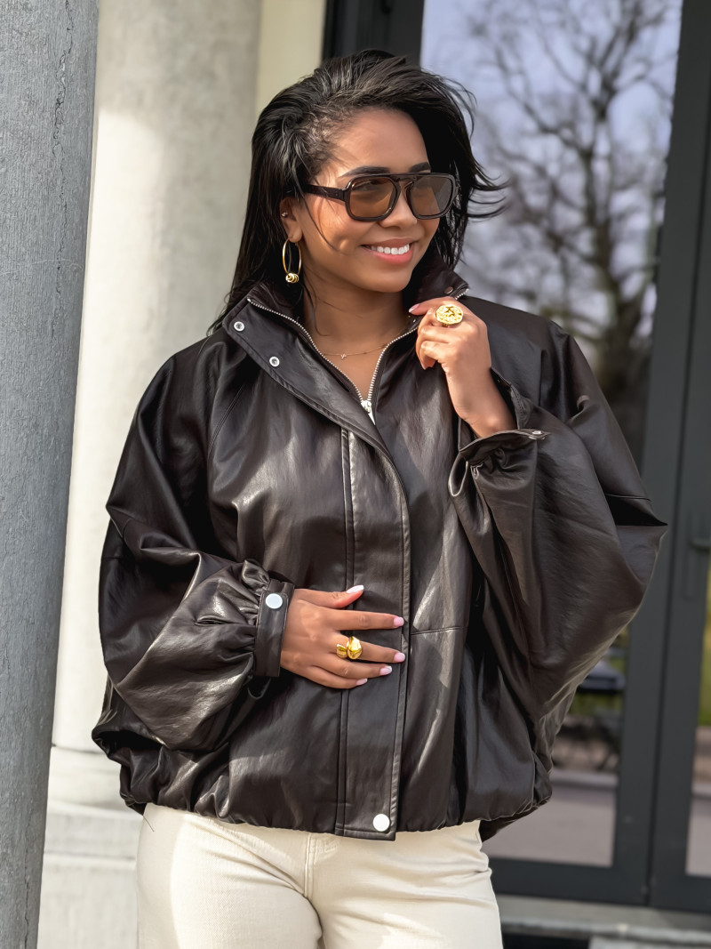 Veste en simili Amalina - Chocolat