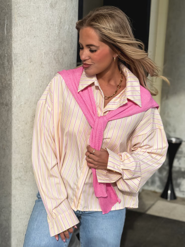 Chemise lignée Clotilde - Jaune/Rose