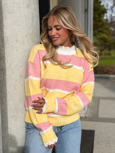 Pull ligné Sia - Jaune/Rose