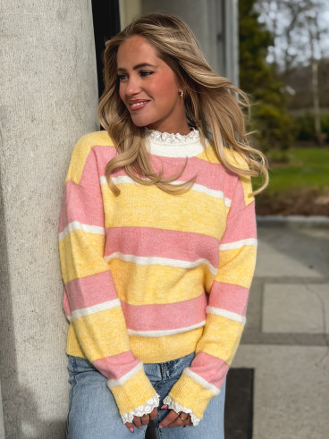 Pull ligné Sia - Jaune/Rose