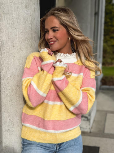 Pull ligné Sia - Jaune/Rose