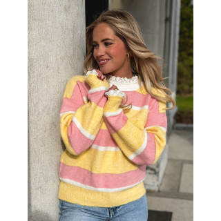 Pull ligné Sia - Jaune/Rose