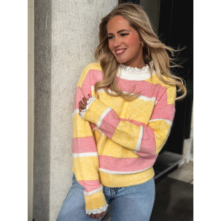 Pull ligné Sia - Jaune/Rose