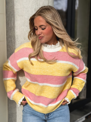 Pull ligné Sia - Jaune/Rose