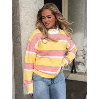 Pull ligné Sia - Jaune/Rose