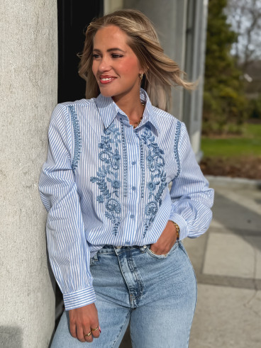 Chemise lignée Emiléna - Bleu/Blanc